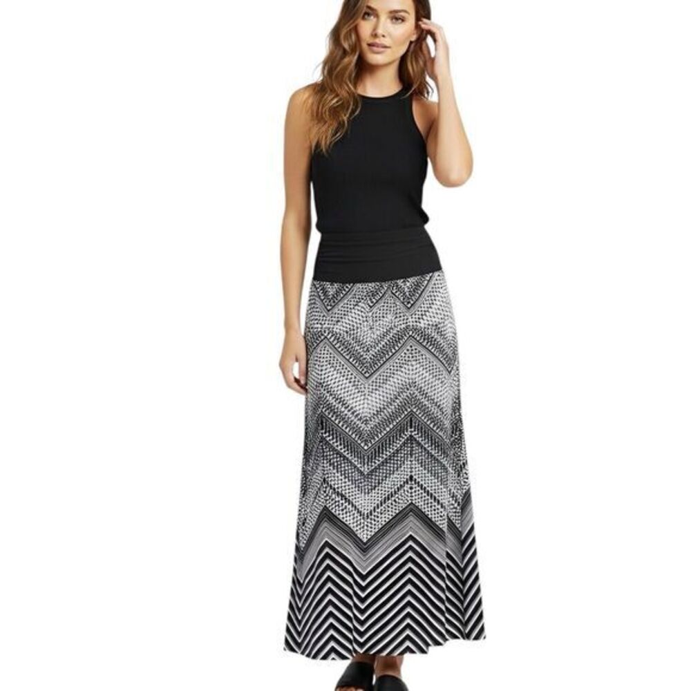 APT. 9 Womens Skirt Sz Small Maxi Boho Bohemian Long Ruched Festival Zigzag